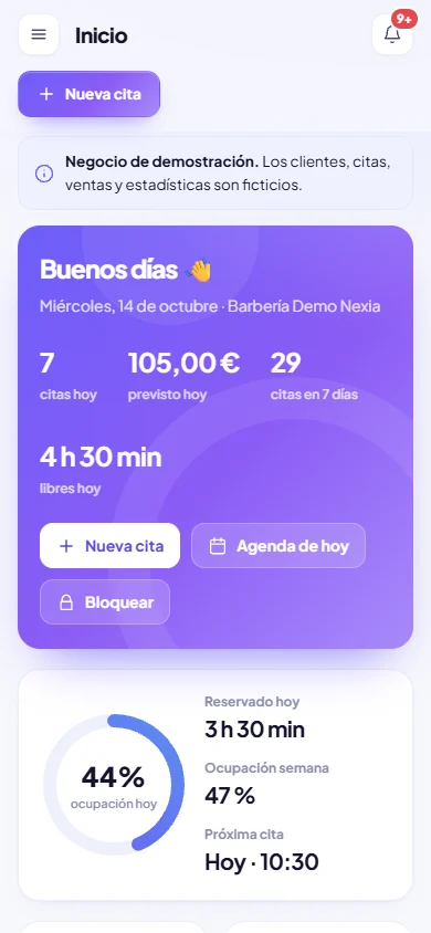 AgendaFlow en el móvil: el resumen del día con las próximas citas.